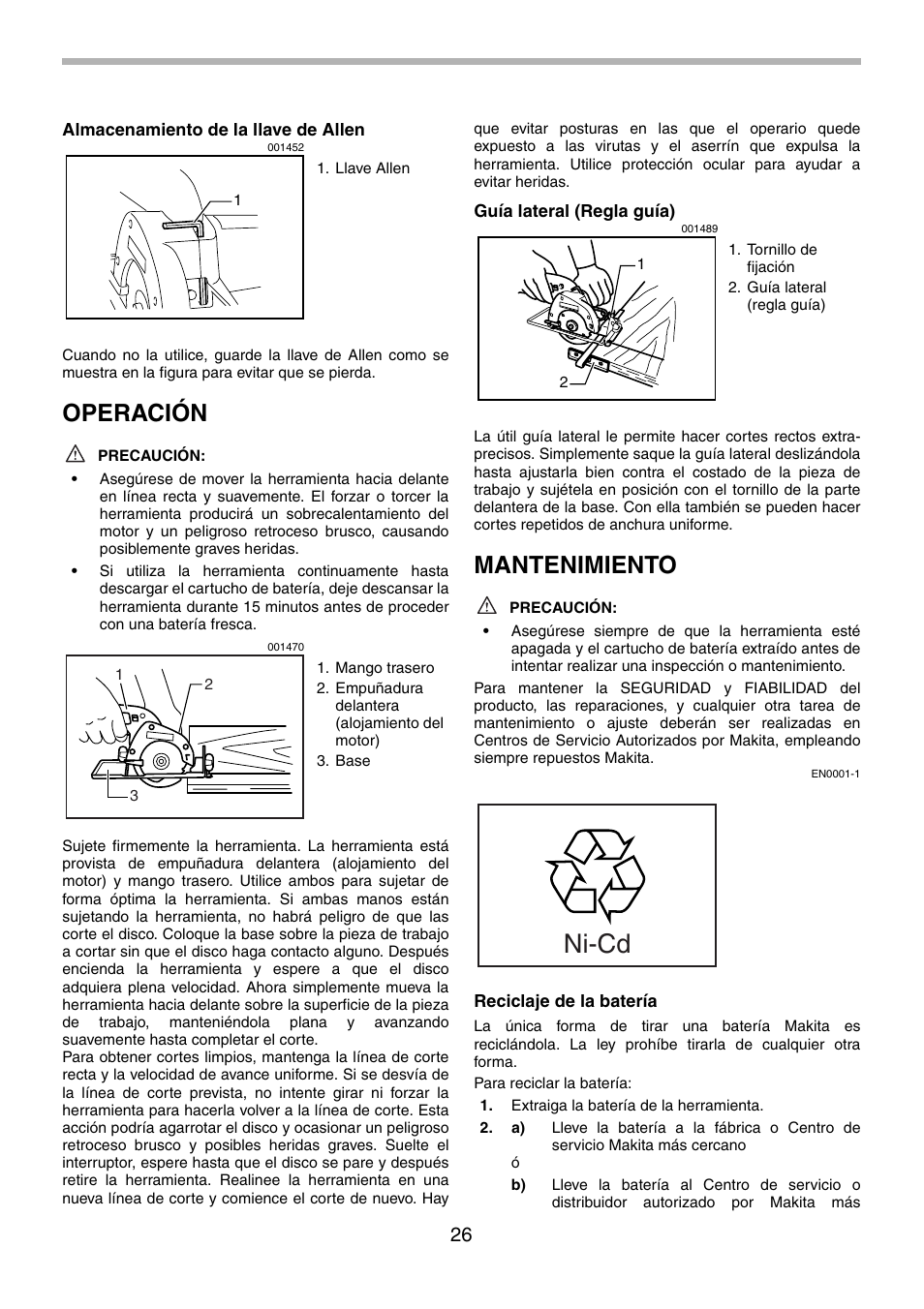 Ni-cd, Operación, Mantenimiento | Makita 5094D User Manual | Page 26 / 28