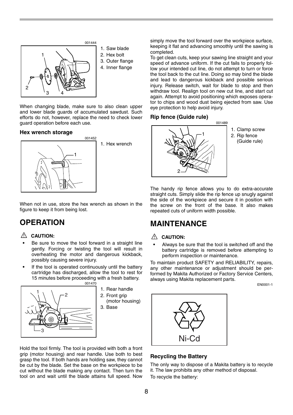 Ni-cd, Operation, Maintenance | Makita 5094D User Manual | Page 8 / 28