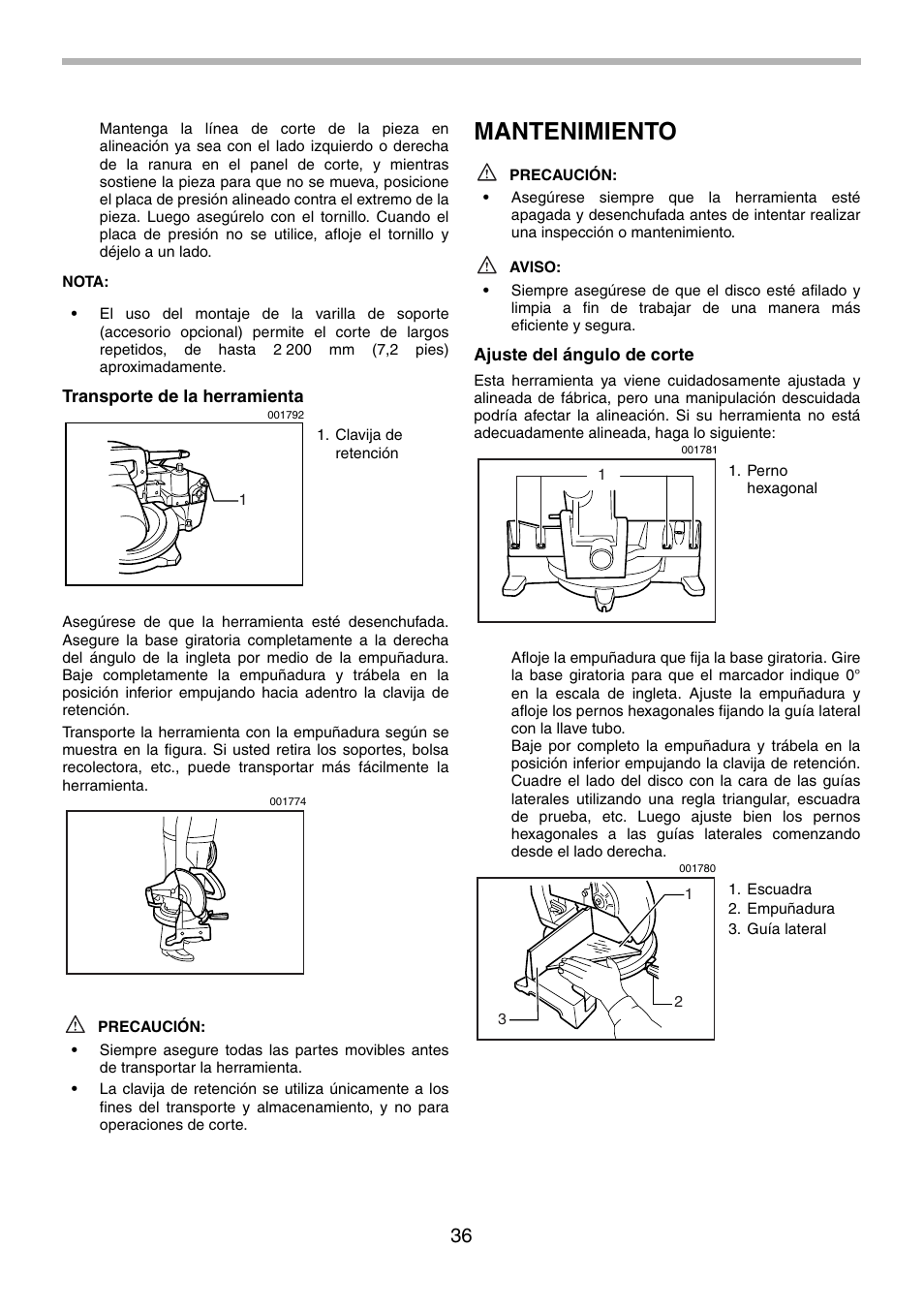 Mantenimiento | Makita LS1030N User Manual | Page 36 / 40