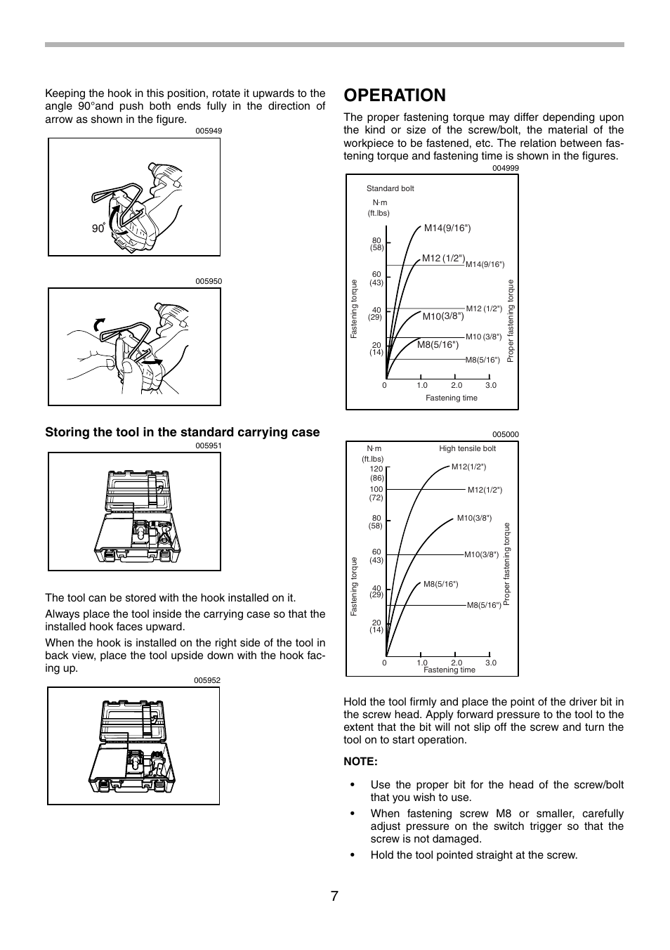 Operation, Storing the tool in the standard carrying case | Makita 6935FD User Manual | Page 7 / 28