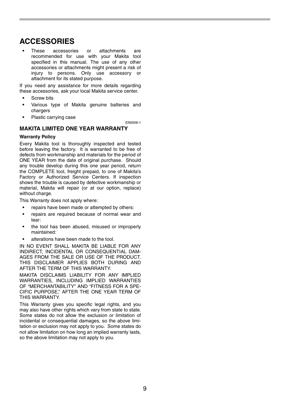 Accessories | Makita 6935FD User Manual | Page 9 / 28
