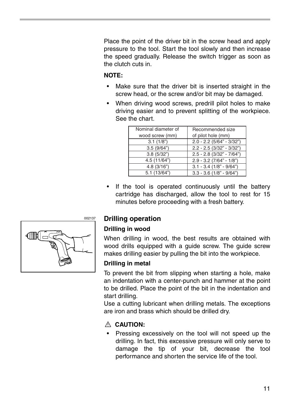 Drilling operation | Makita MODEL 6019D User Manual | Page 11 / 20