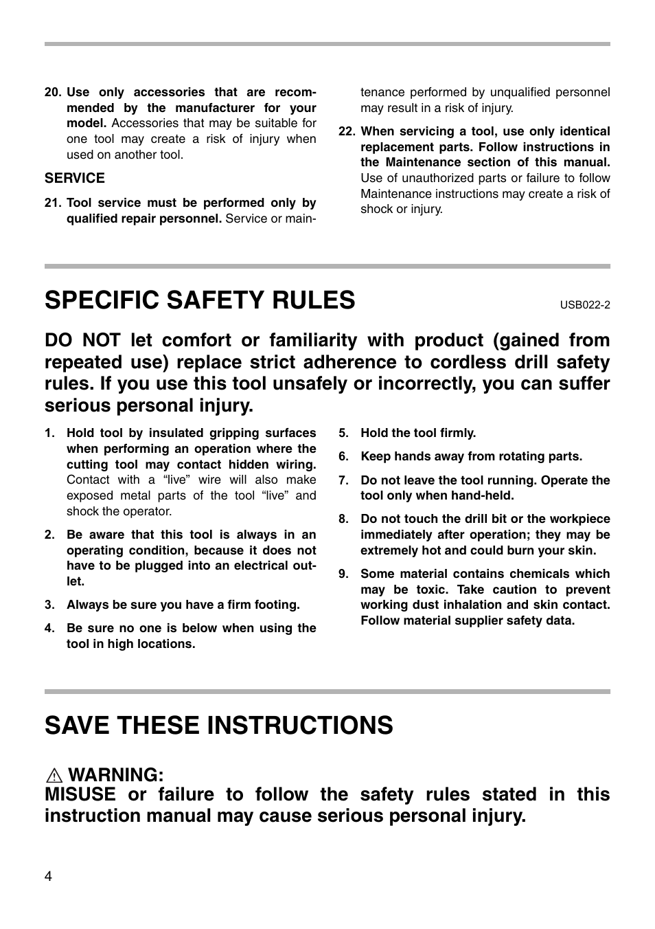 Specific safety rules, Save these instructions | Makita MODEL 6019D User Manual | Page 4 / 20