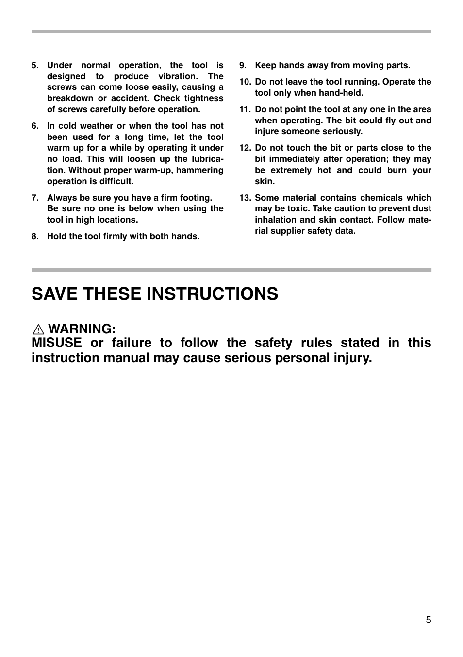 Save these instructions | Makita HR2400 User Manual | Page 5 / 16