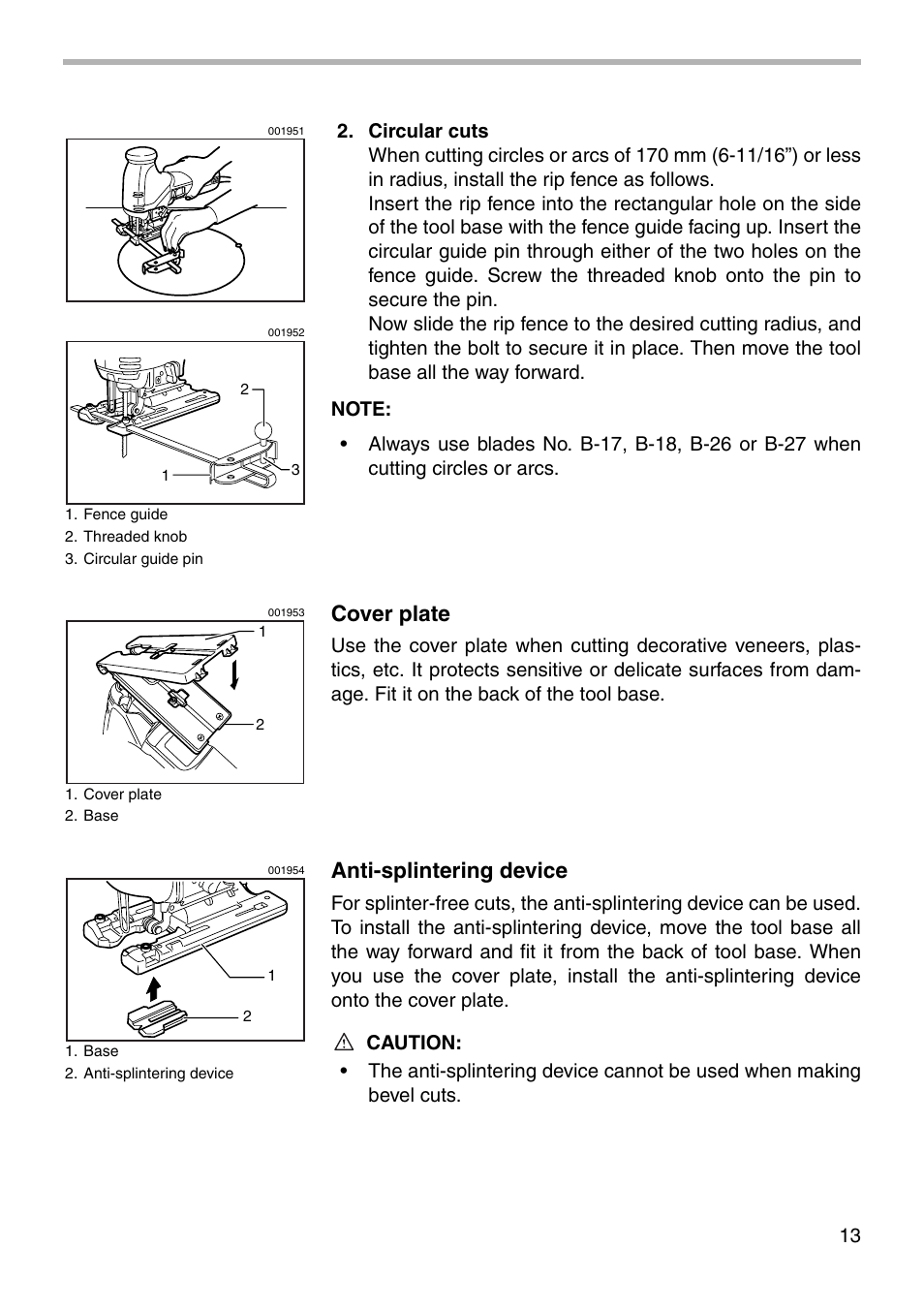 Cover plate, Anti-splintering device | Makita 4341FCT User Manual | Page 13 / 20