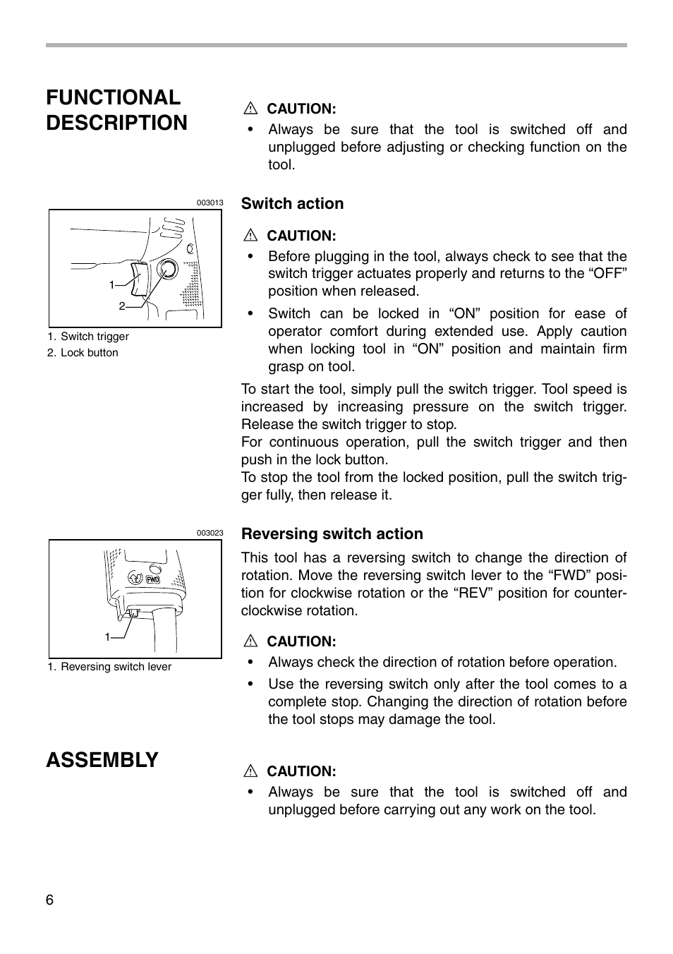 Functional description, Assembly | Makita 6302H User Manual | Page 6 / 12
