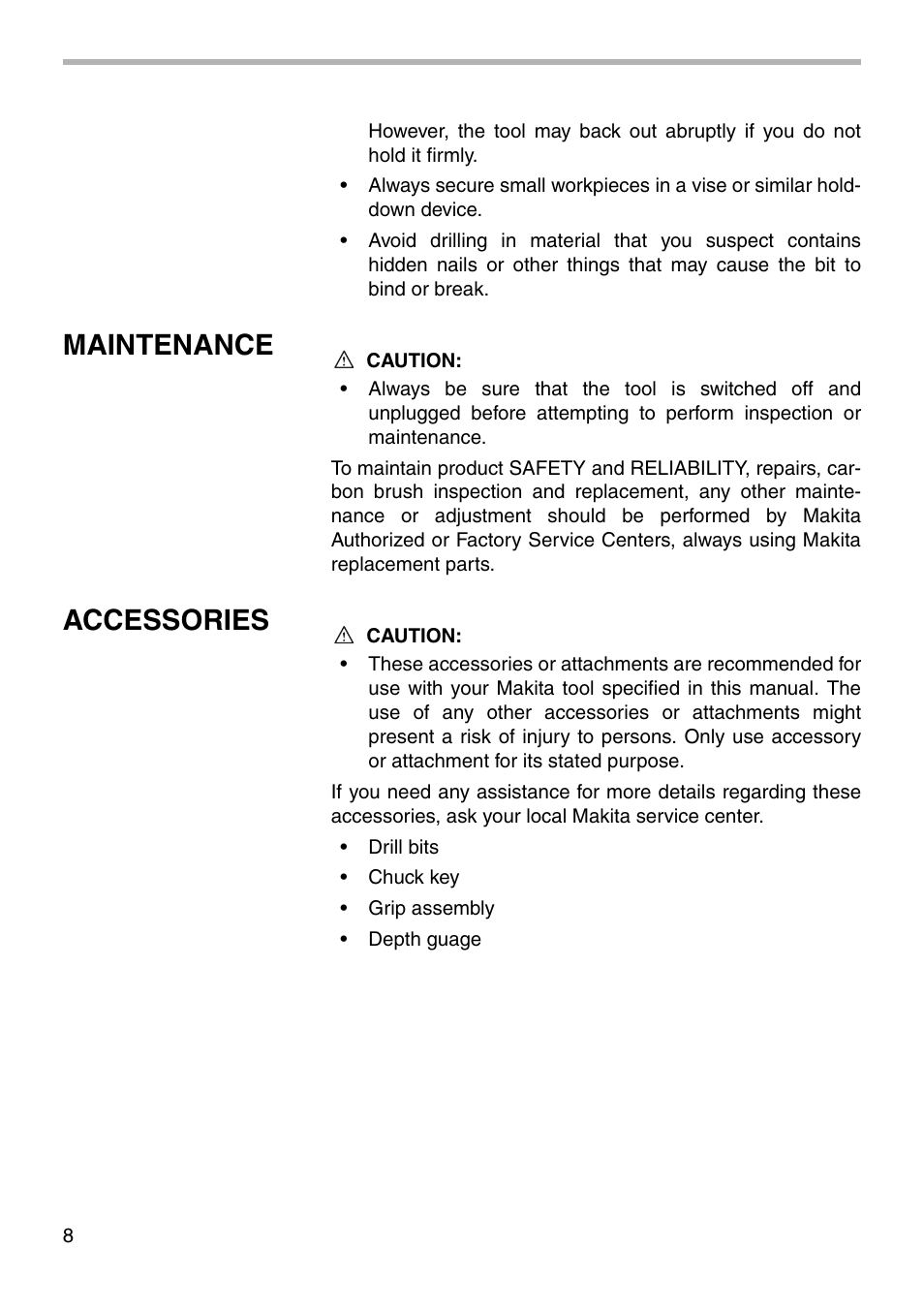 Maintenance, Accessories | Makita 6302H User Manual | Page 8 / 12