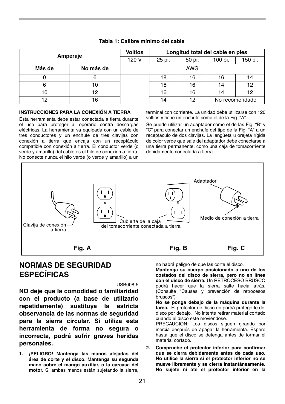 Normas de seguridad específicas | Makita 5201NA User Manual | Page 21 / 28