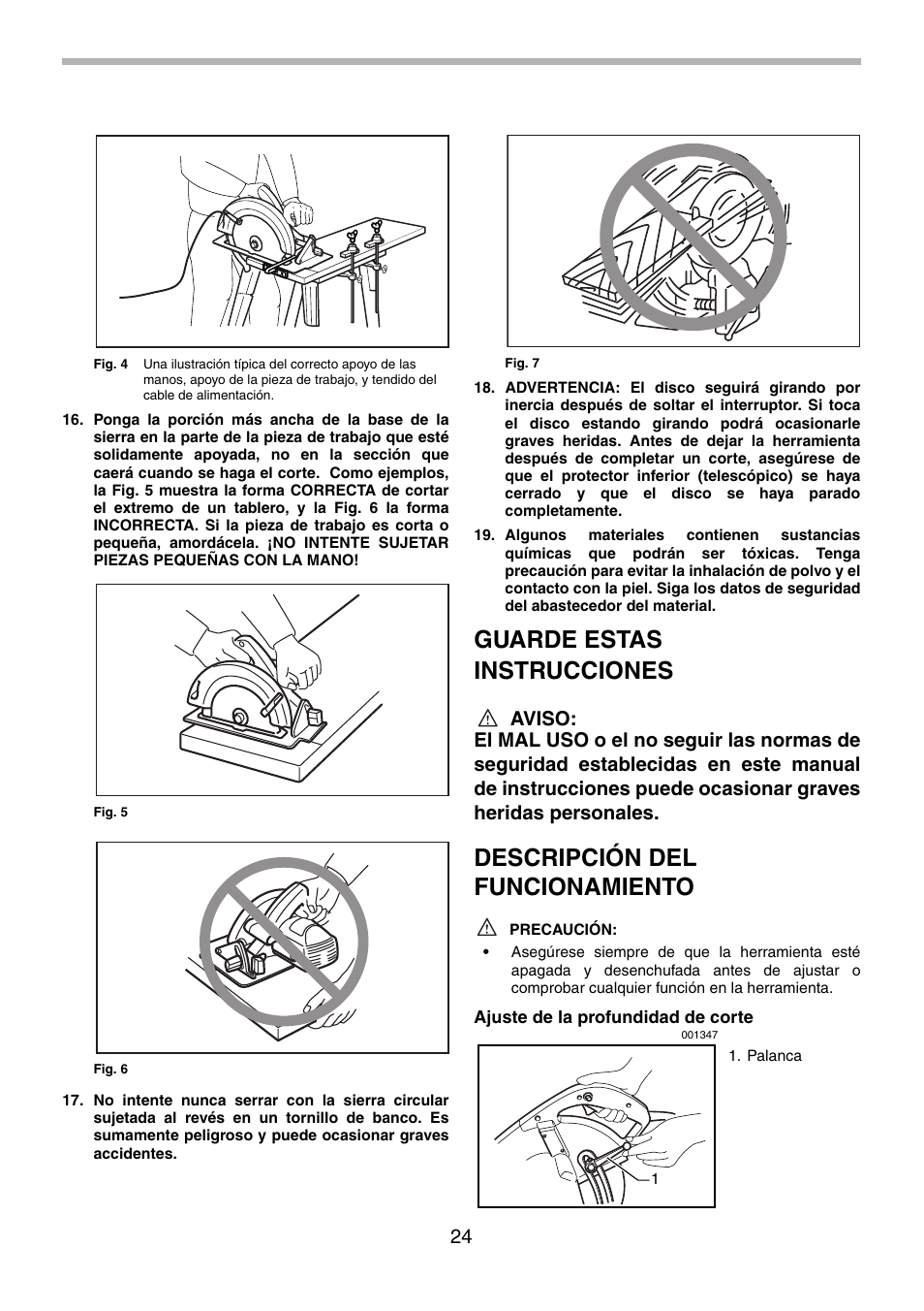 Guarde estas instrucciones, Descripción del funcionamiento | Makita 5201NA User Manual | Page 24 / 28