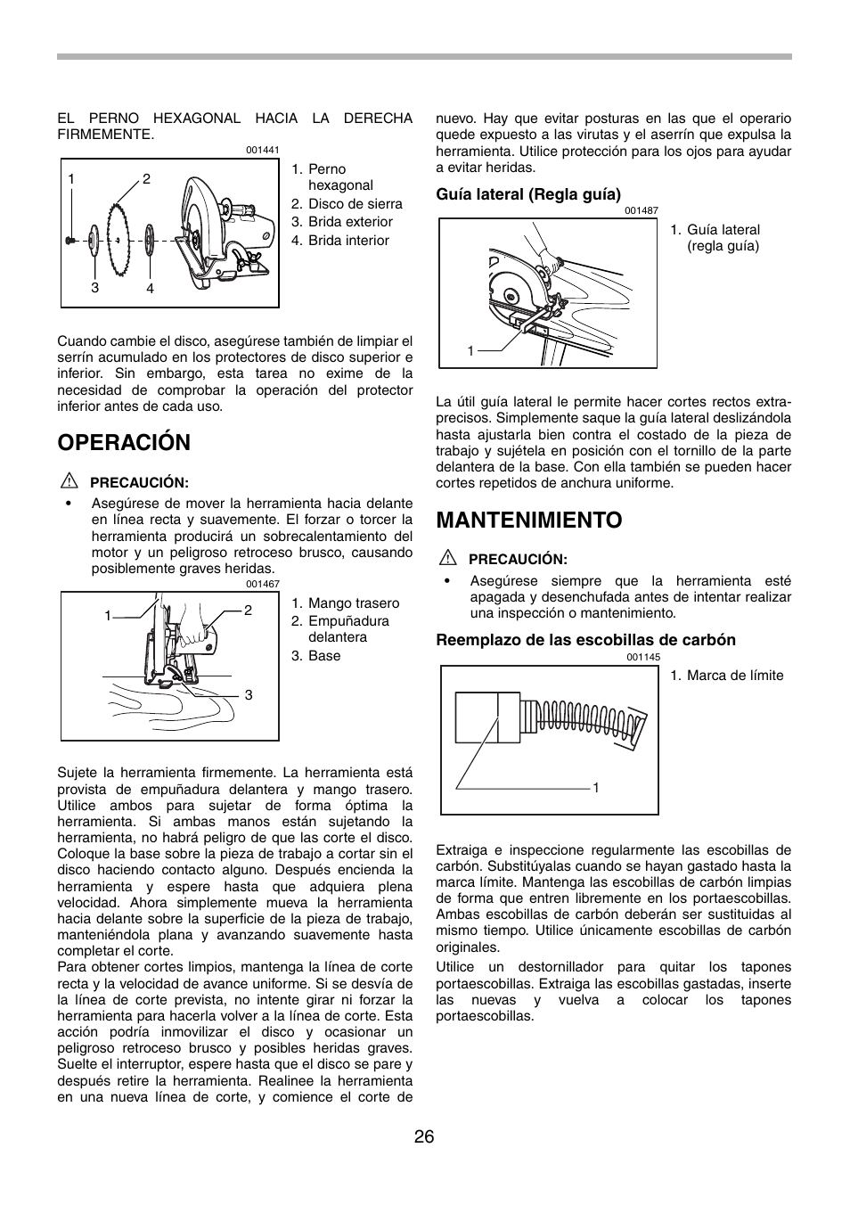 Operación, Mantenimiento | Makita 5201NA User Manual | Page 26 / 28