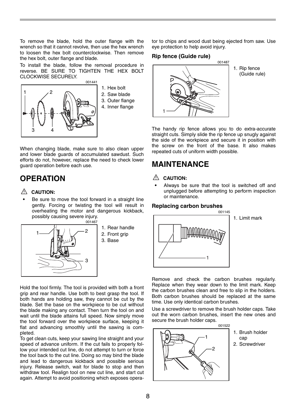 Operation, Maintenance | Makita 5201NA User Manual | Page 8 / 28