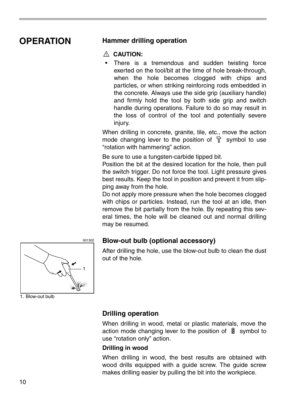Operation | Makita HP2071 User Manual | Page 10 / 16