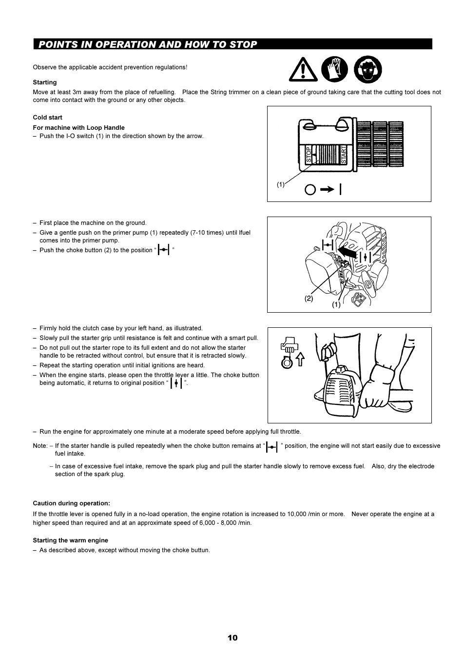Points in operation and how to stop | Makita LT-210 User Manual | Page 10 / 47