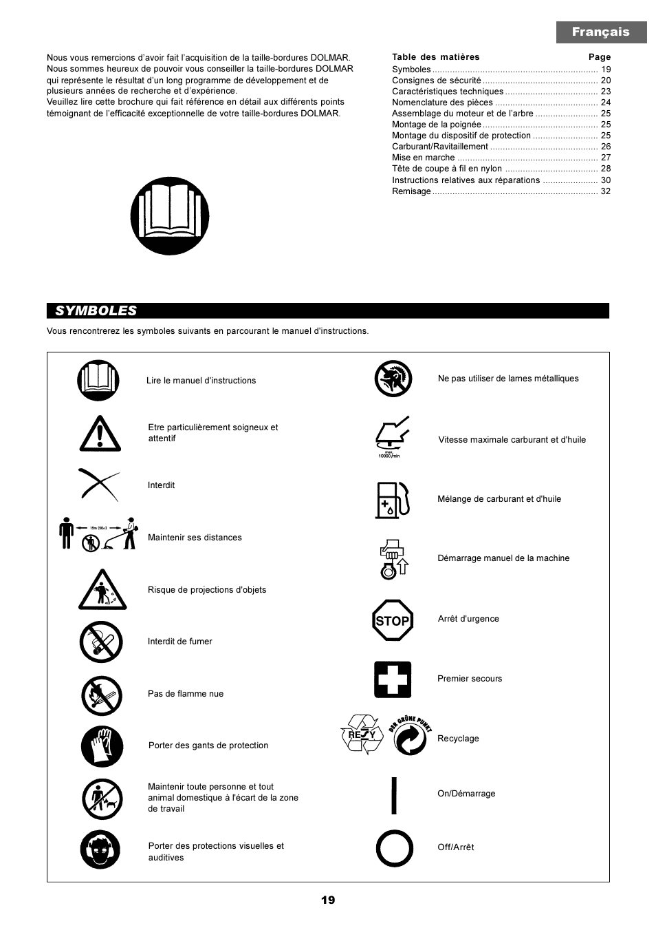Symboles, Français | Makita LT-210 User Manual | Page 19 / 47
