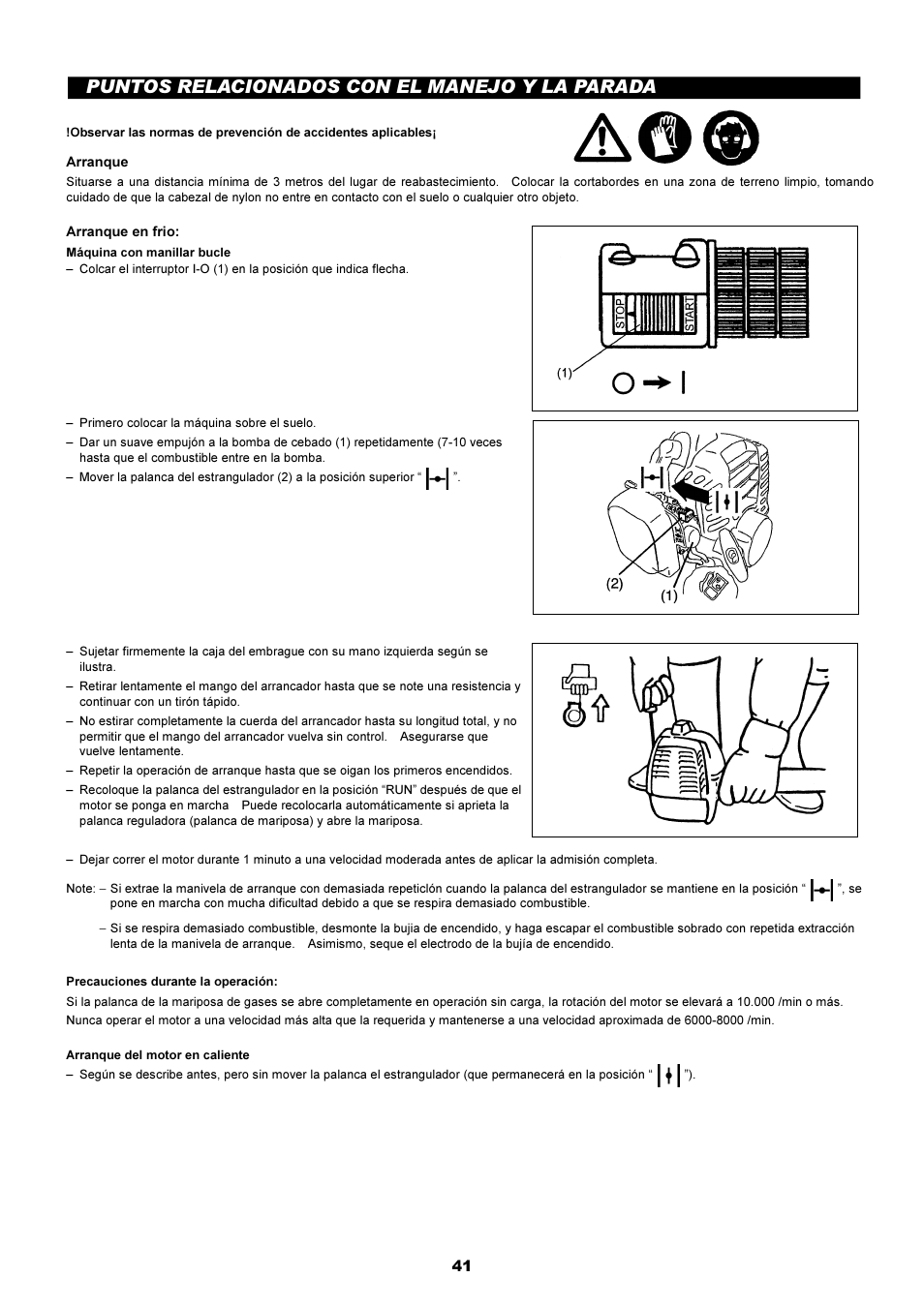 Puntos relacionados con el manejo y la parada | Makita LT-210 User Manual | Page 41 / 47