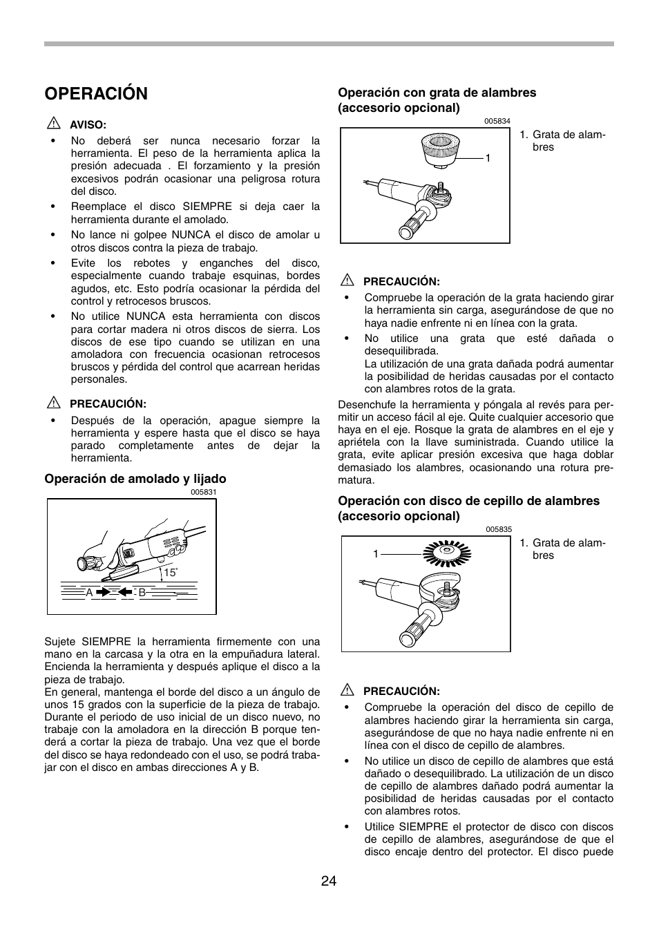 Operación | Makita 9555NB User Manual | Page 24 / 28