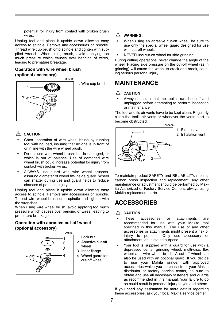 Maintenance, Accessories | Makita 9555NB User Manual | Page 7 / 28