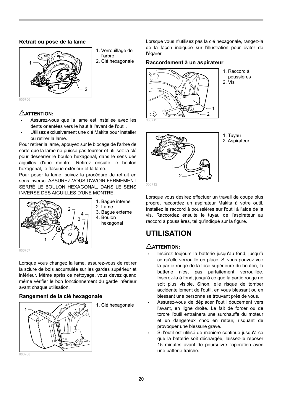 Utilisation | Makita BSS610 User Manual | Page 20 / 36