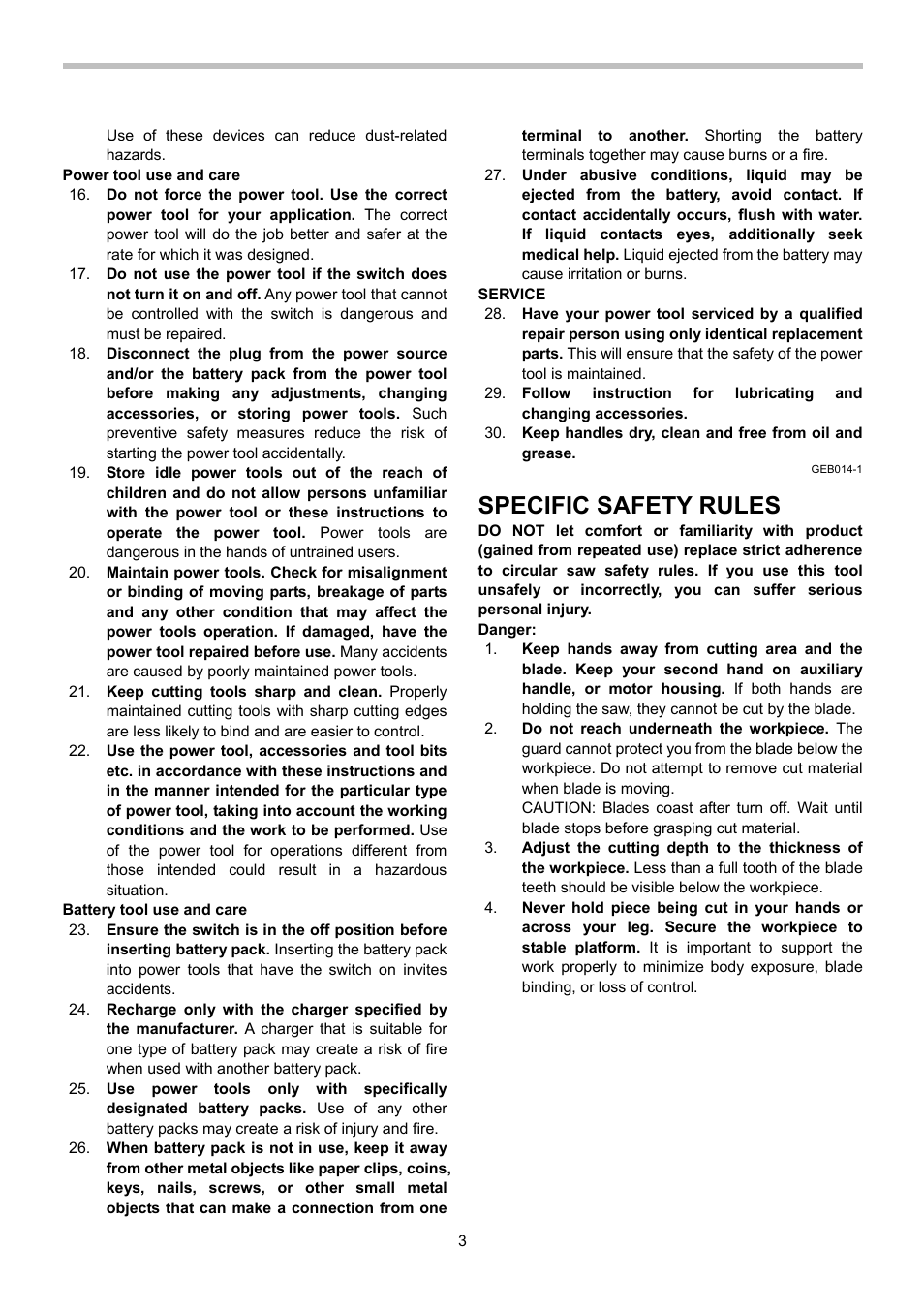 Specific safety rules | Makita BSS610 User Manual | Page 3 / 36