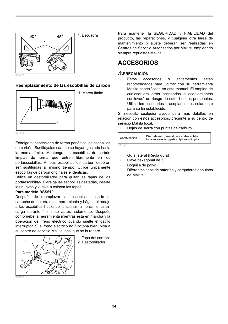 Accesorios | Makita BSS610 User Manual | Page 34 / 36