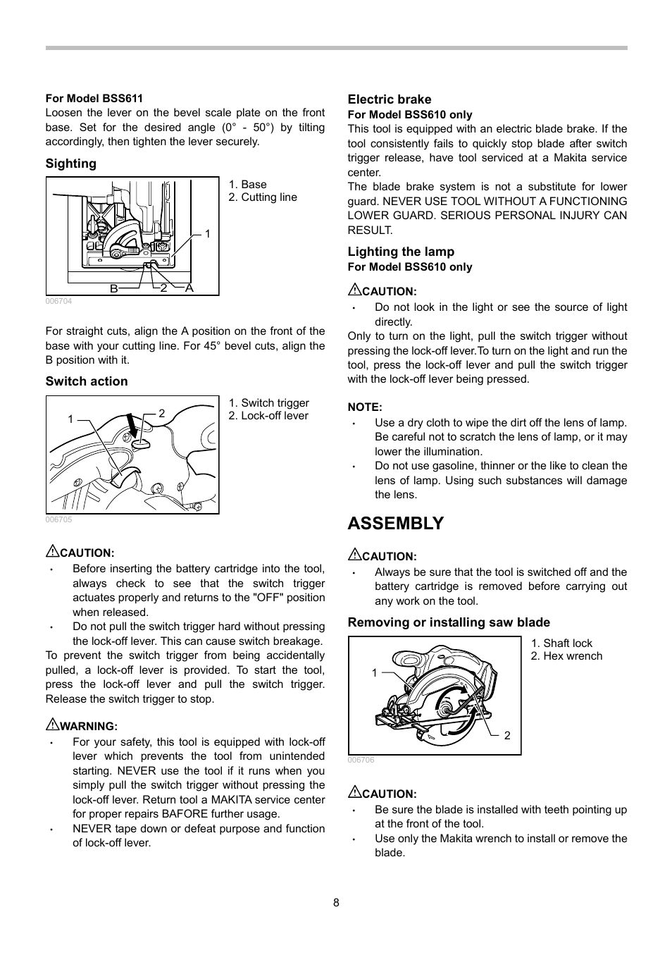 Assembly | Makita BSS610 User Manual | Page 8 / 36