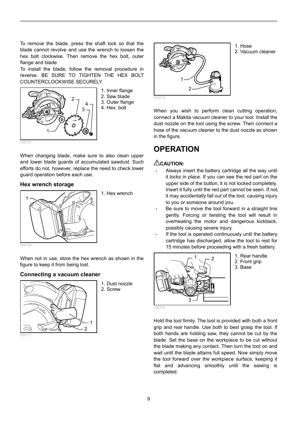 Operation | Makita BSS610 User Manual | Page 9 / 36