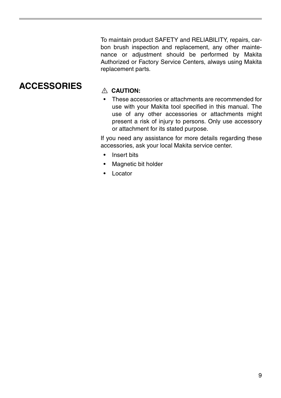 Accessories | Makita 6824N User Manual | Page 9 / 16