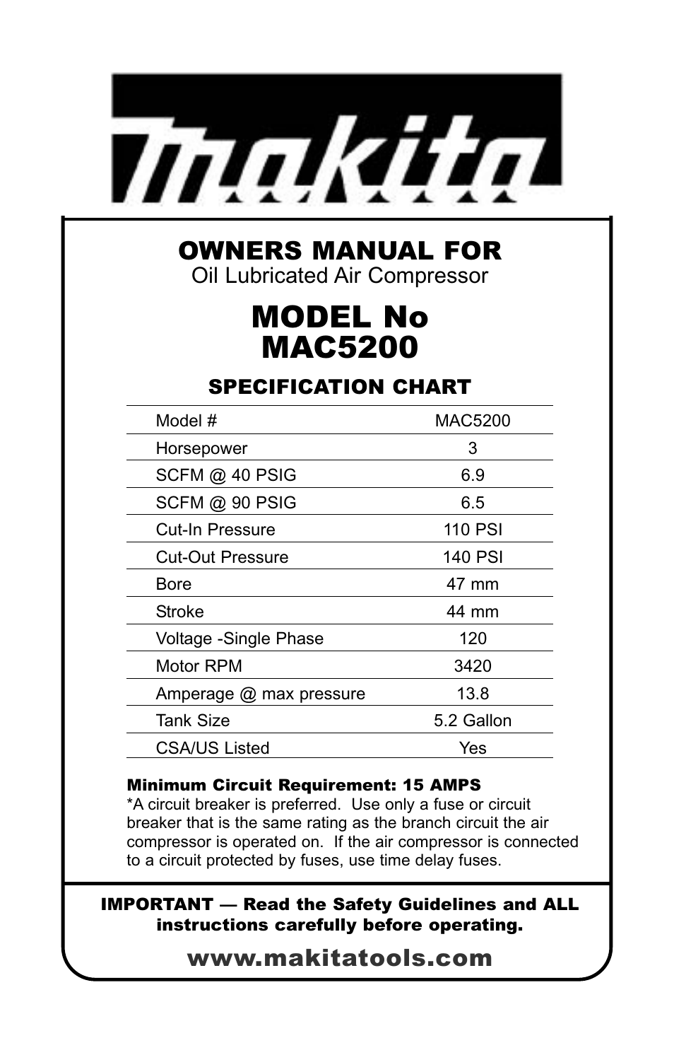 Makita MAC5200 User Manual | 20 pages