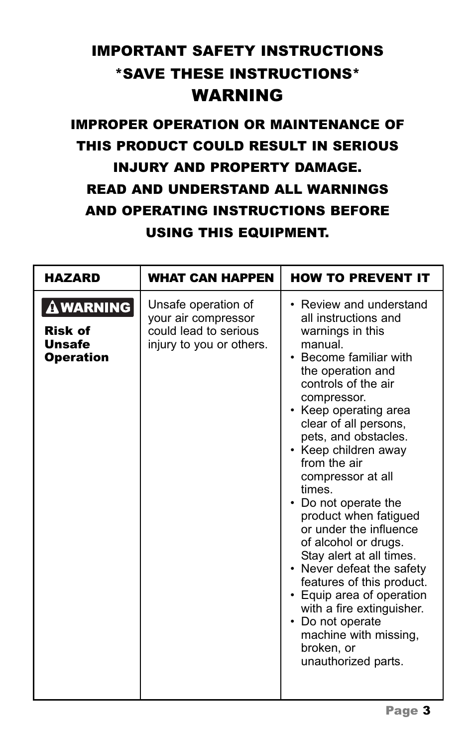 Warning | Makita MAC5200 User Manual | Page 3 / 20