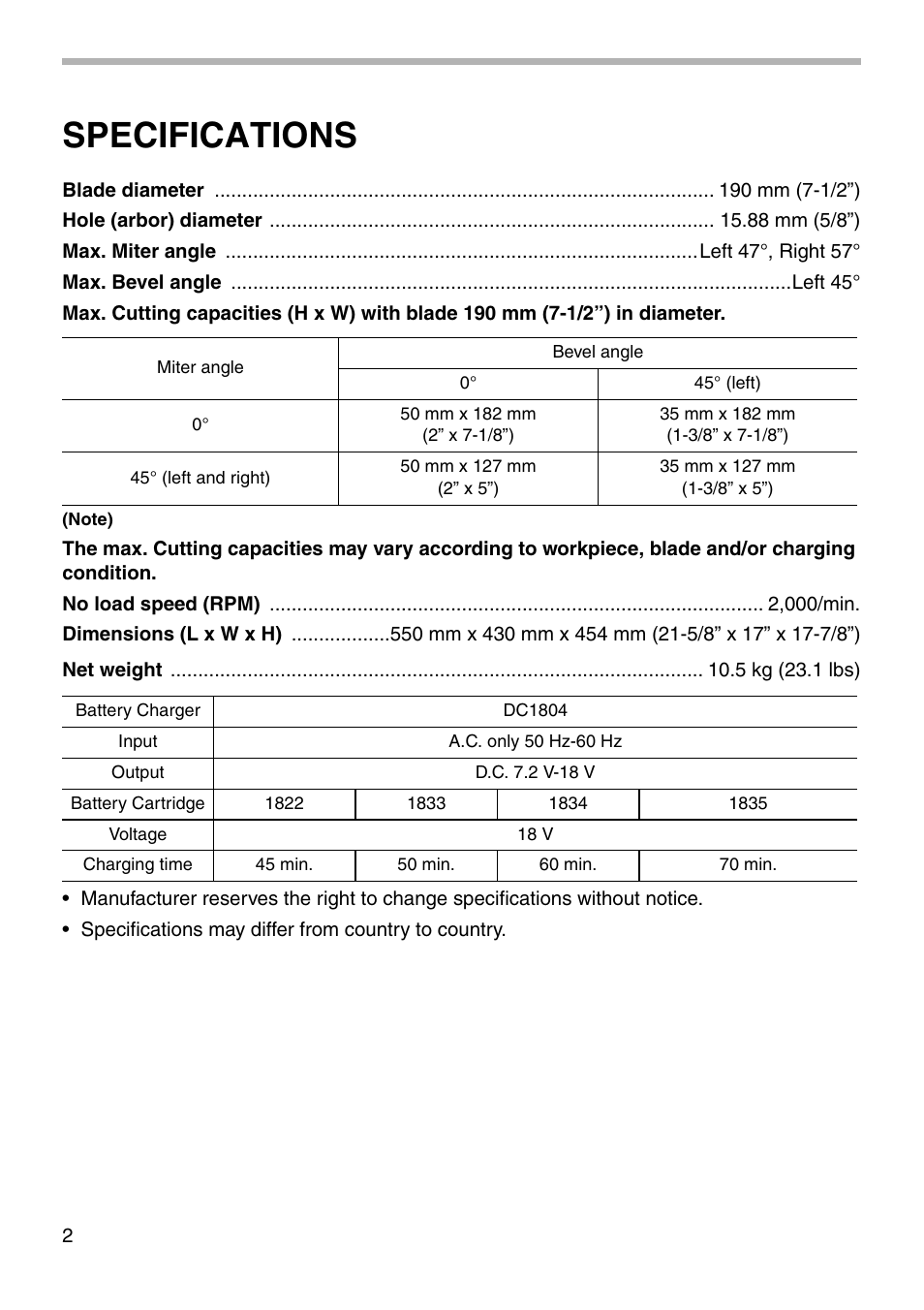 Specifications | Makita LS711D User Manual | Page 2 / 36