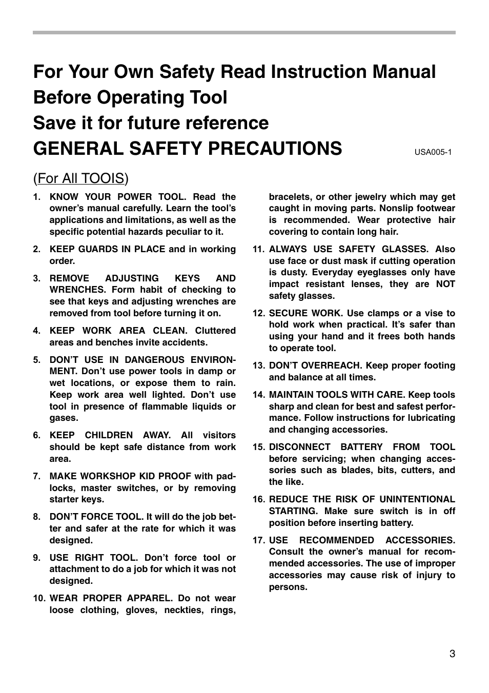 For all toois) | Makita LS711D User Manual | Page 3 / 36