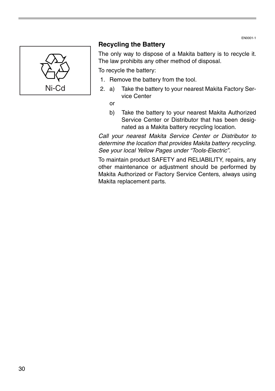 Ni-cd | Makita LS711D User Manual | Page 30 / 36