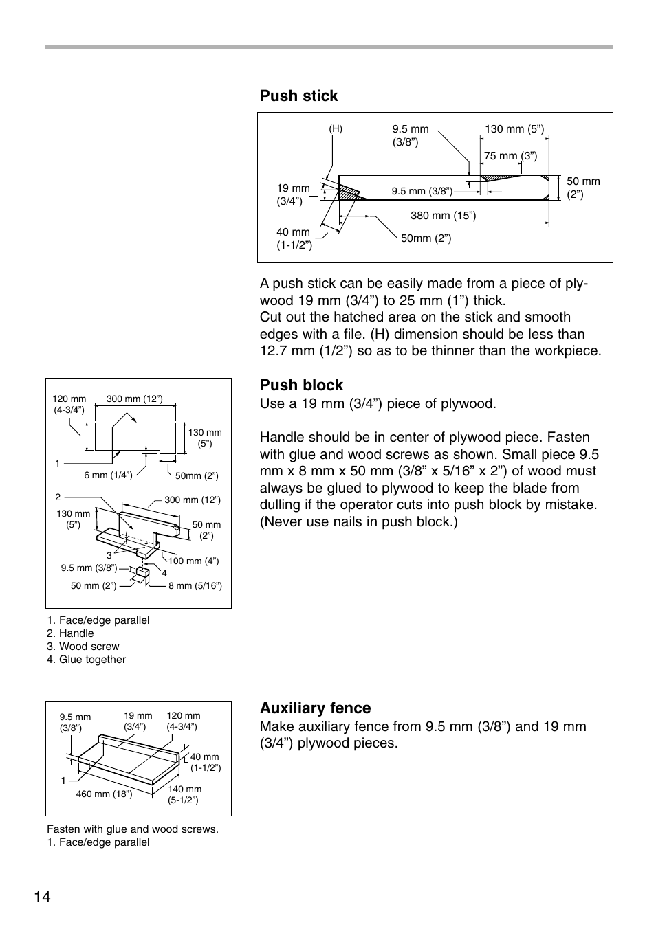 14 push stick, Push block, Auxiliary fence | Makita 2703X1 User Manual | Page 14 / 28