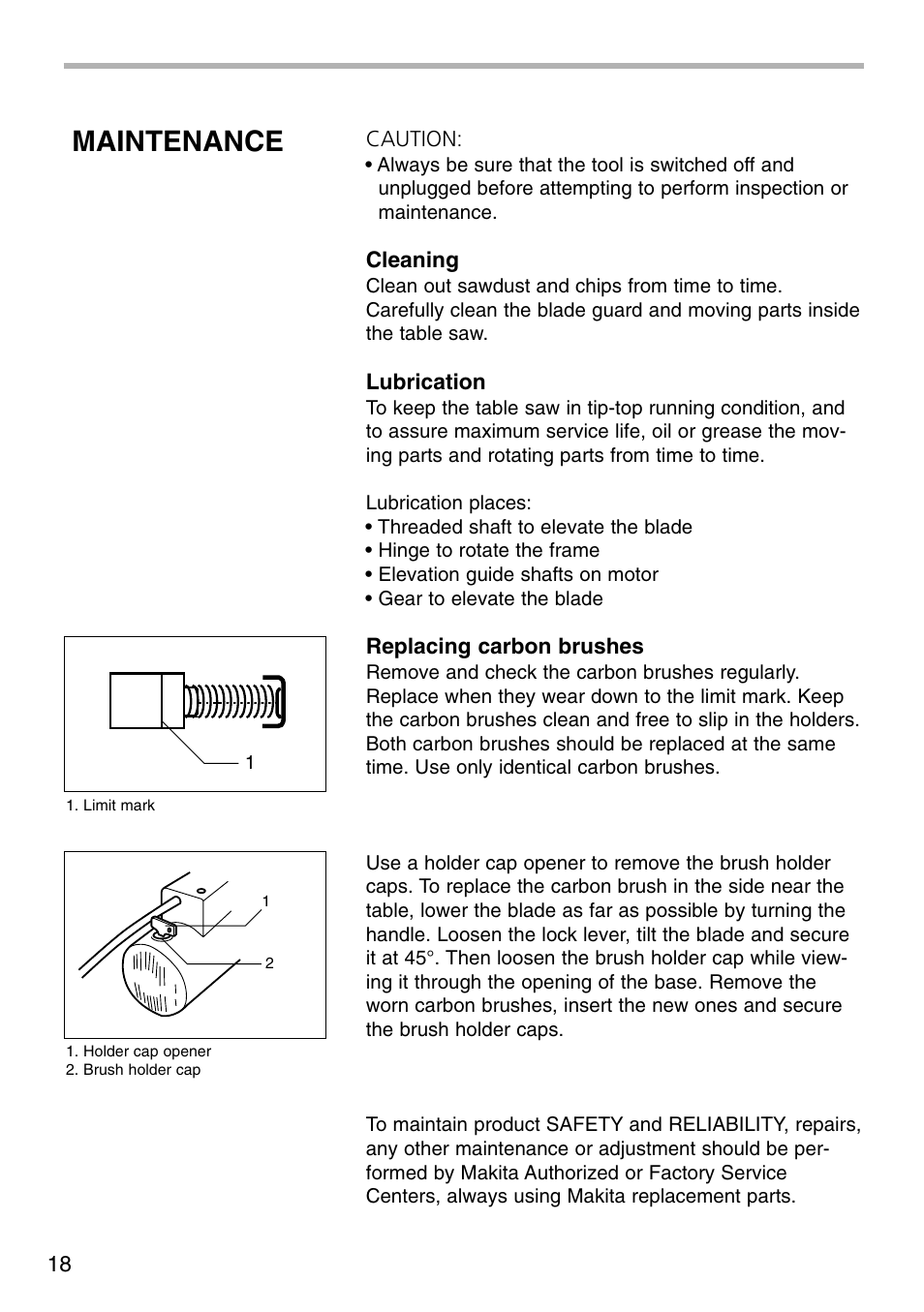 Maintenance | Makita 2703X1 User Manual | Page 18 / 28