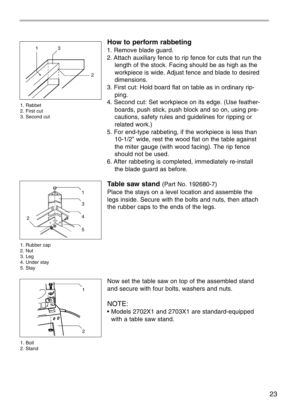 23 how to perform rabbeting, Table saw stand | Makita 2703X1 User Manual | Page 23 / 28