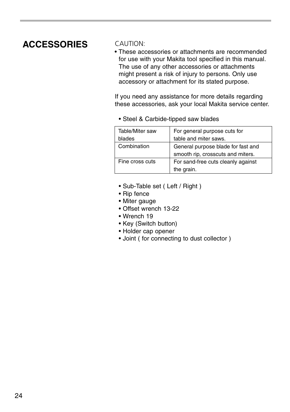 Accessories | Makita 2703X1 User Manual | Page 24 / 28