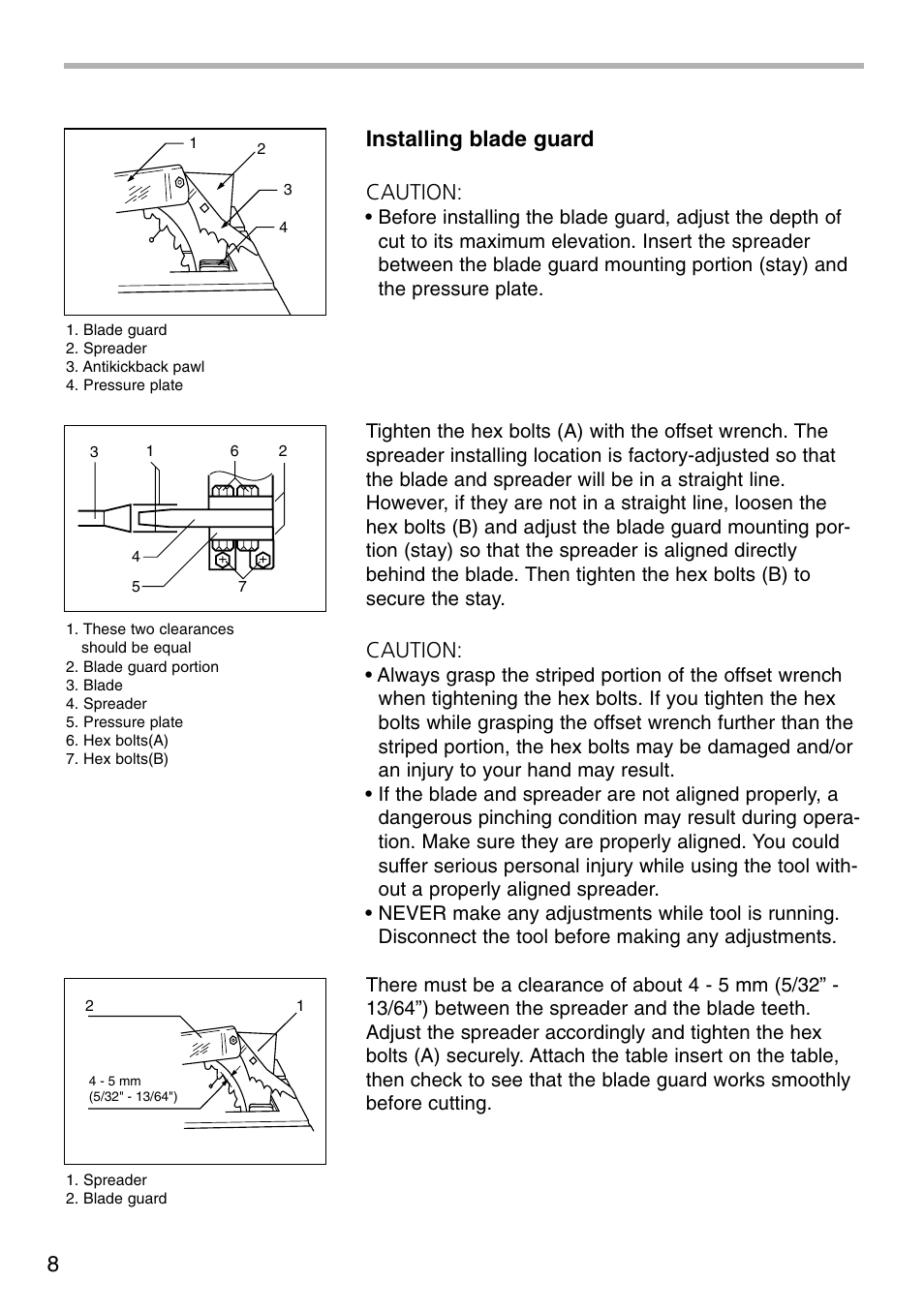 8installing blade guard caution, Caution | Makita 2703X1 User Manual | Page 8 / 28