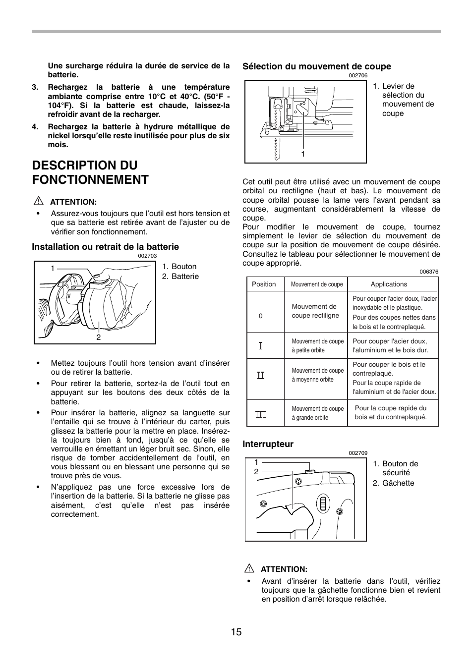 Description du fonctionnement | Makita 4334 User Manual | Page 15 / 36