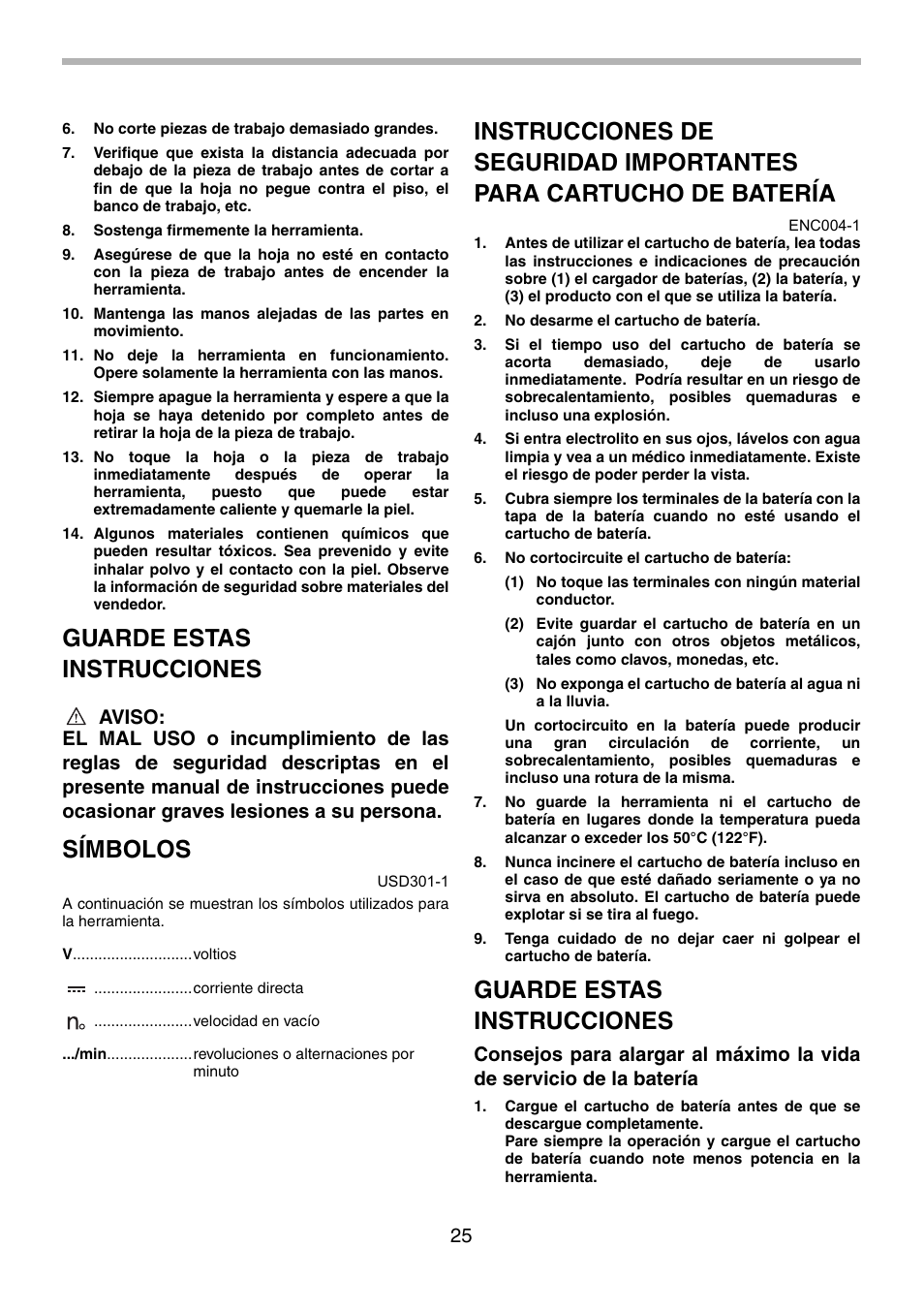 Guarde estas instrucciones, Símbolos | Makita 4334 User Manual | Page 25 / 36