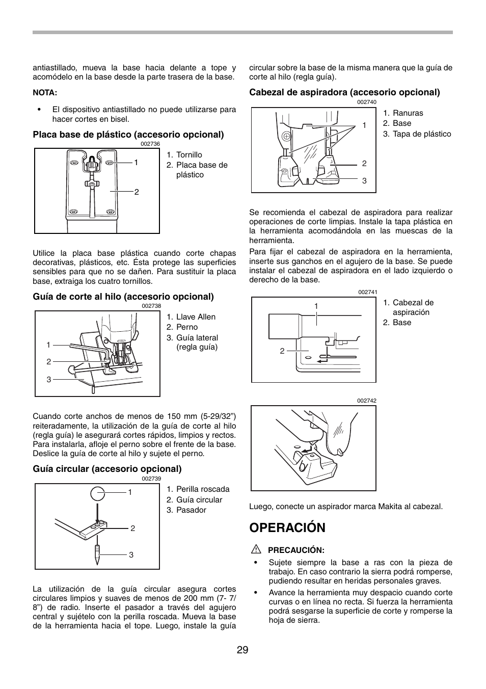 Operación | Makita 4334 User Manual | Page 29 / 36