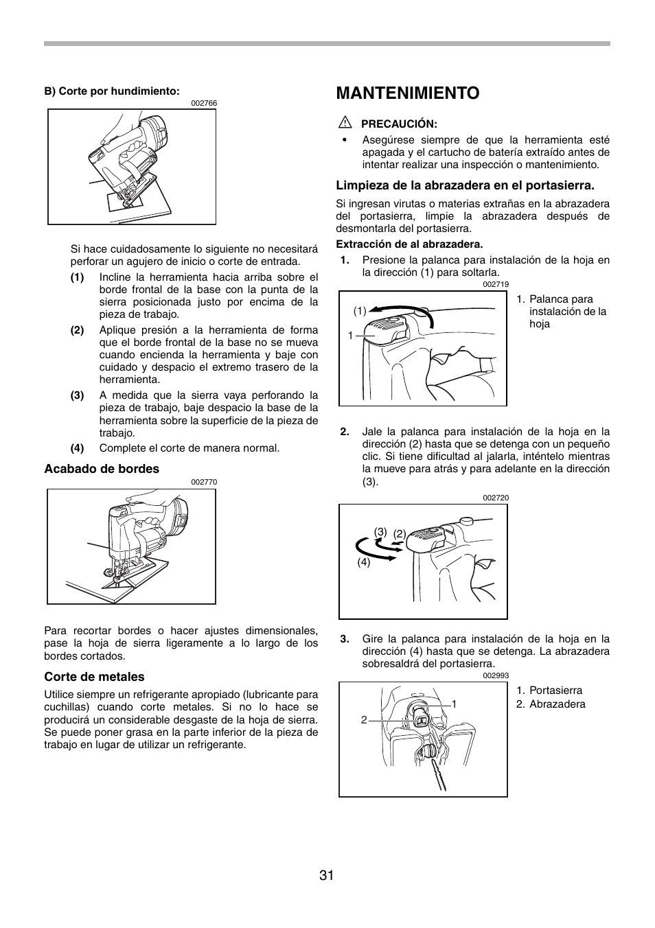 Mantenimiento | Makita 4334 User Manual | Page 31 / 36