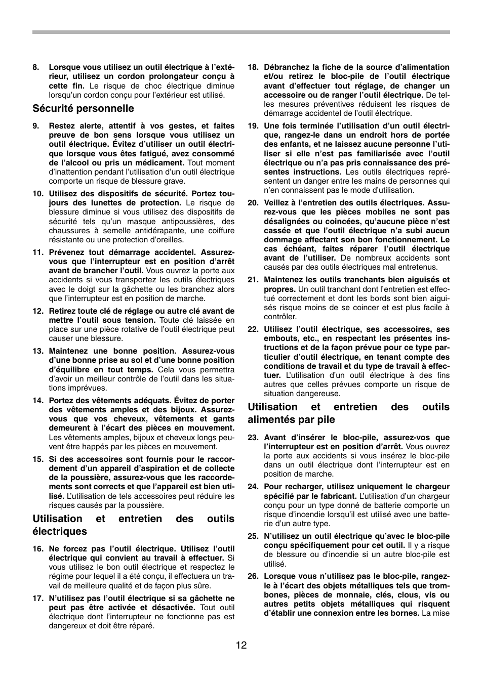 Sécurité personnelle, Utilisation et entretien des outils électriques | Makita 6339D User Manual | Page 12 / 32