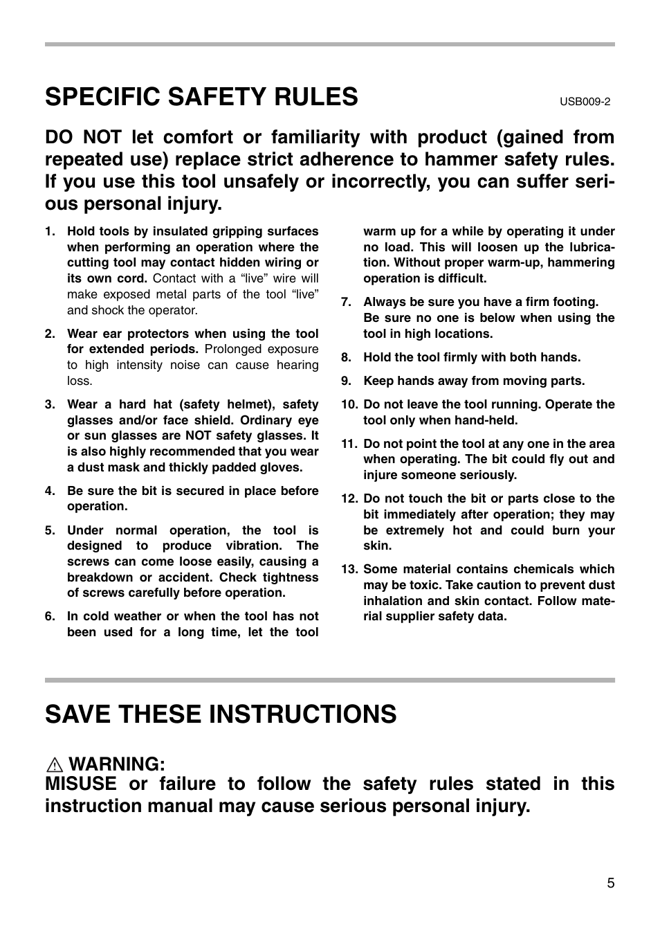 Specific safety rules, Save these instructions | Makita HM1211B User Manual | Page 5 / 16