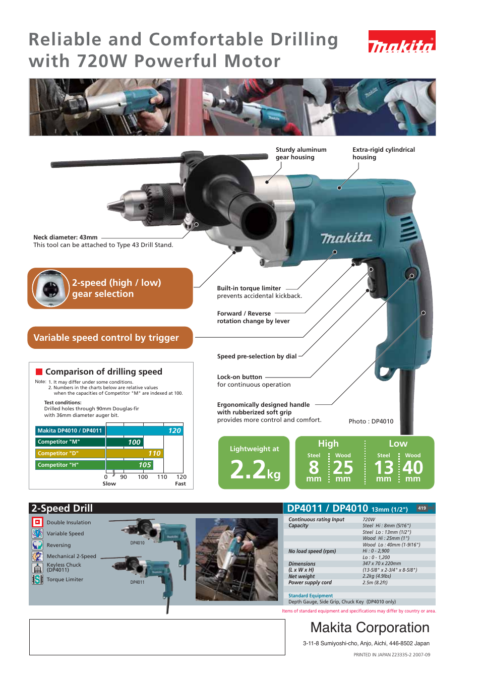 Makita corporation | Makita DP4011 User Manual | Page 2 / 2