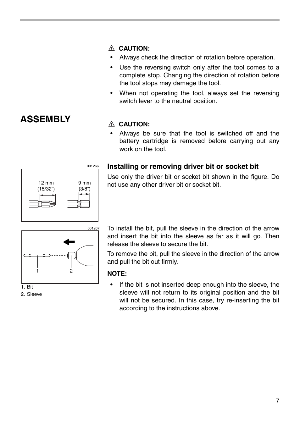 Assembly, Installing or removing driver bit or socket bit | Makita 6916D User Manual | Page 7 / 12