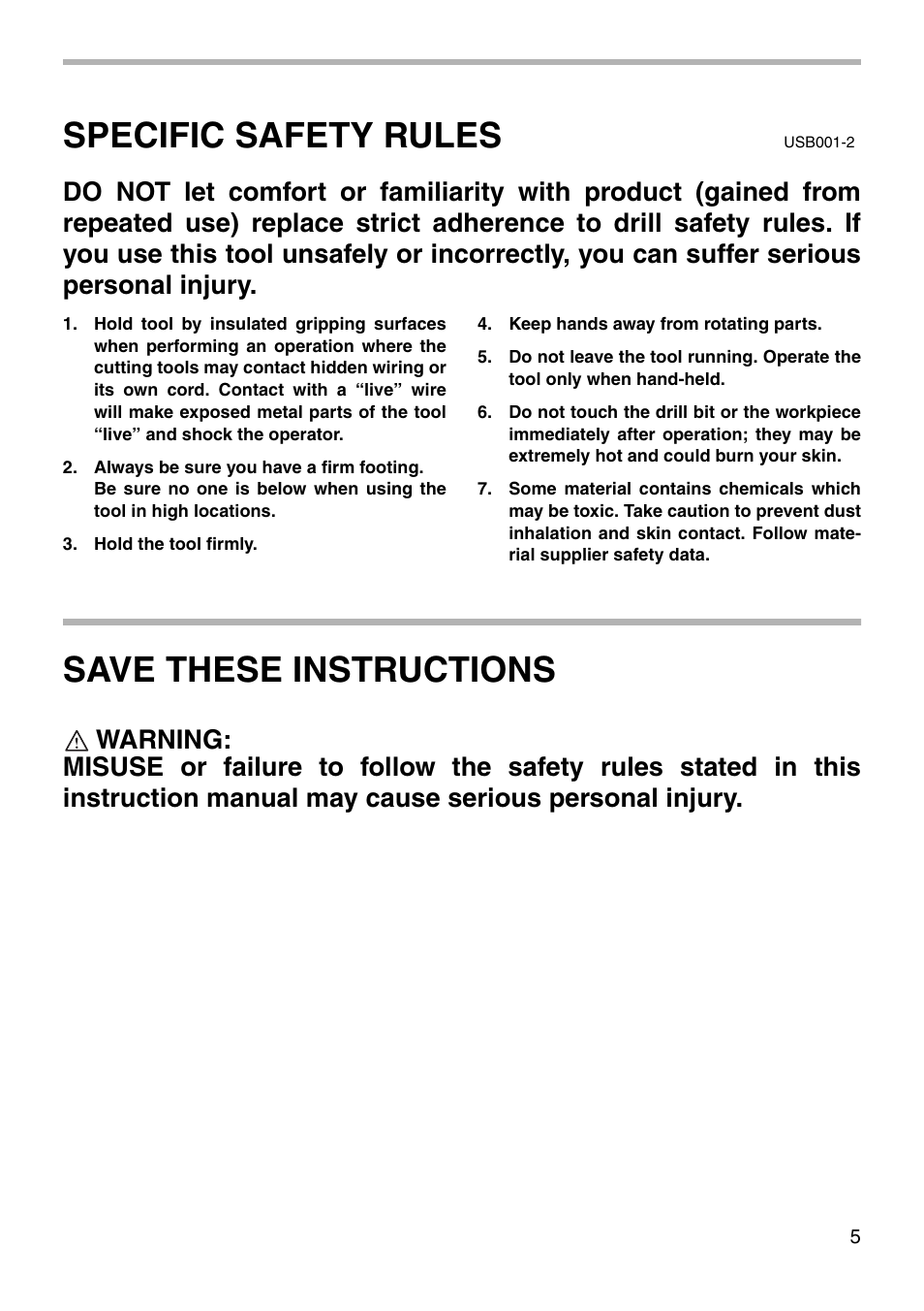 Specific safety rules, Save these instructions | Makita 6406 User Manual | Page 5 / 12