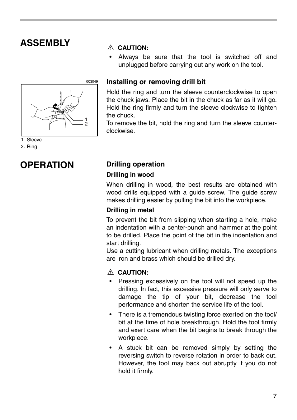Assembly, Operation | Makita 6406 User Manual | Page 7 / 12