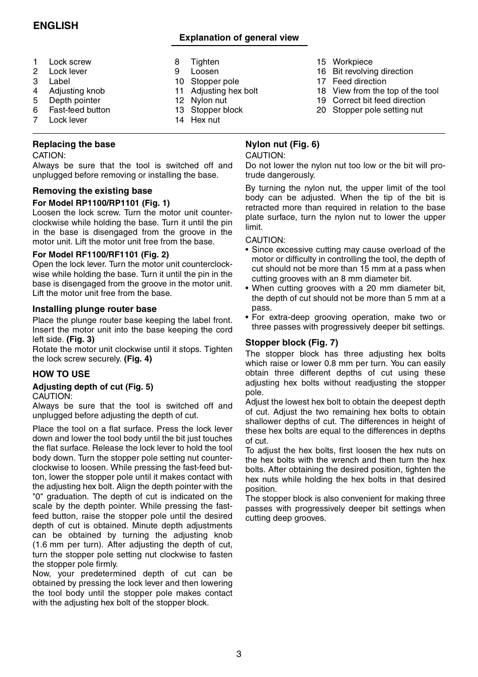 English | Makita RF1100 User Manual | Page 3 / 8