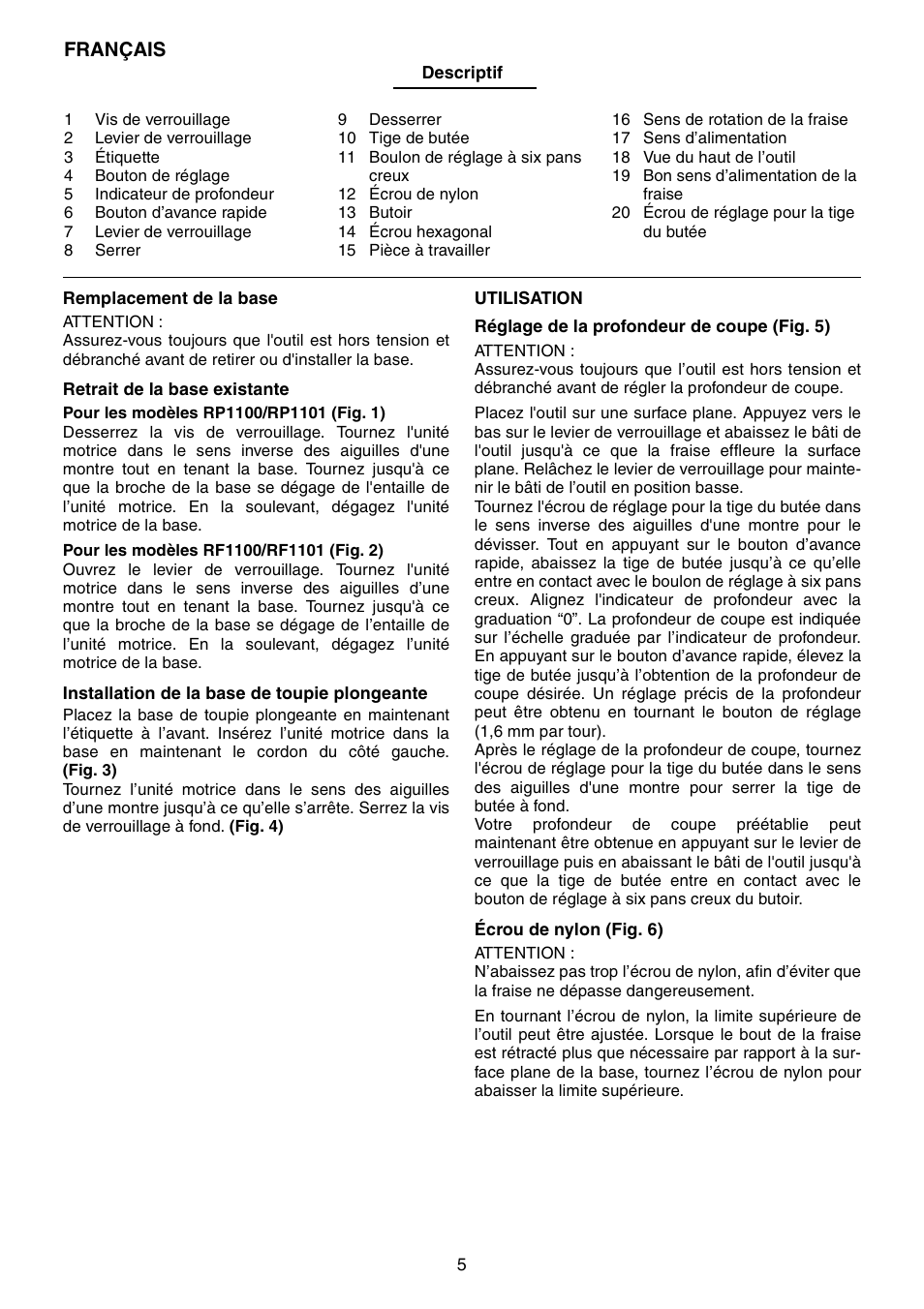 Français | Makita RF1100 User Manual | Page 5 / 8