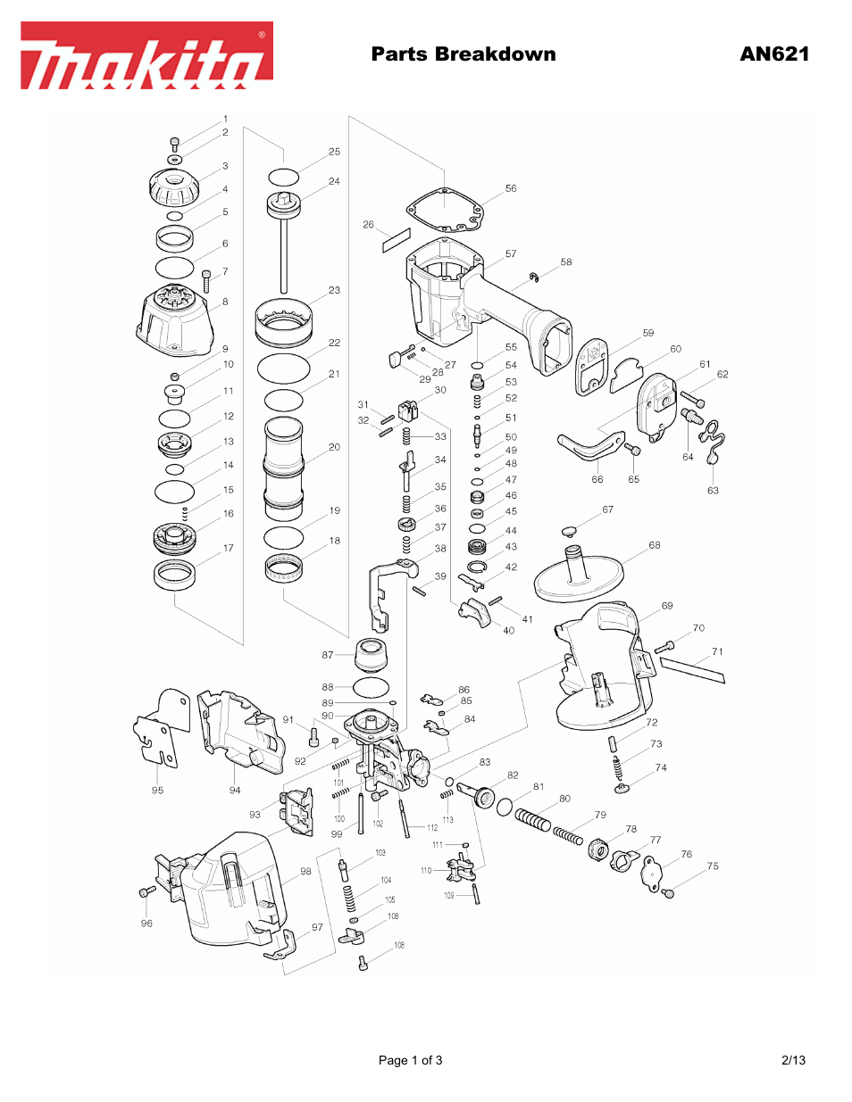 Makita Construction Coil Nailer AN621 User Manual | 3 pages